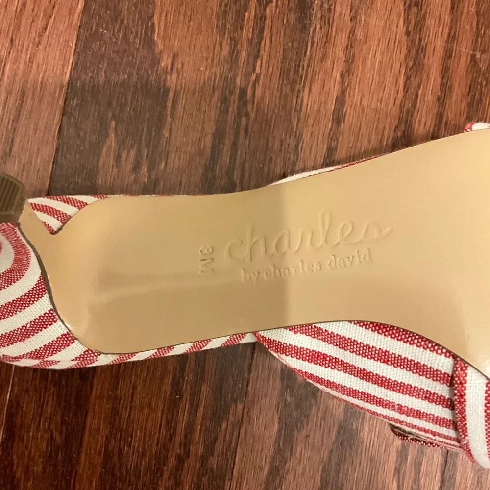 NWOT Charles David Red and White Striped Mules - Picture 2 of 3